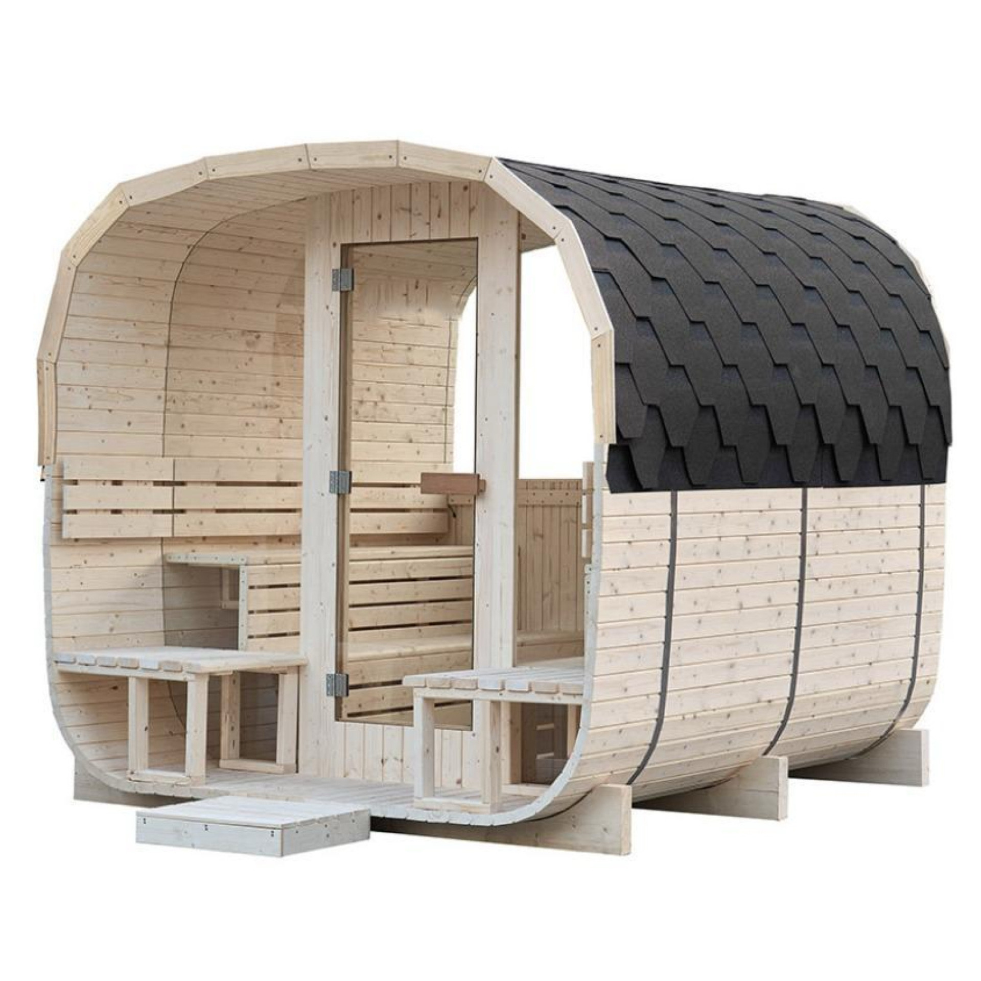 Sauna Barrel Panorama | Grenenhout | 230x220 | 10,5 kW | PQHXO