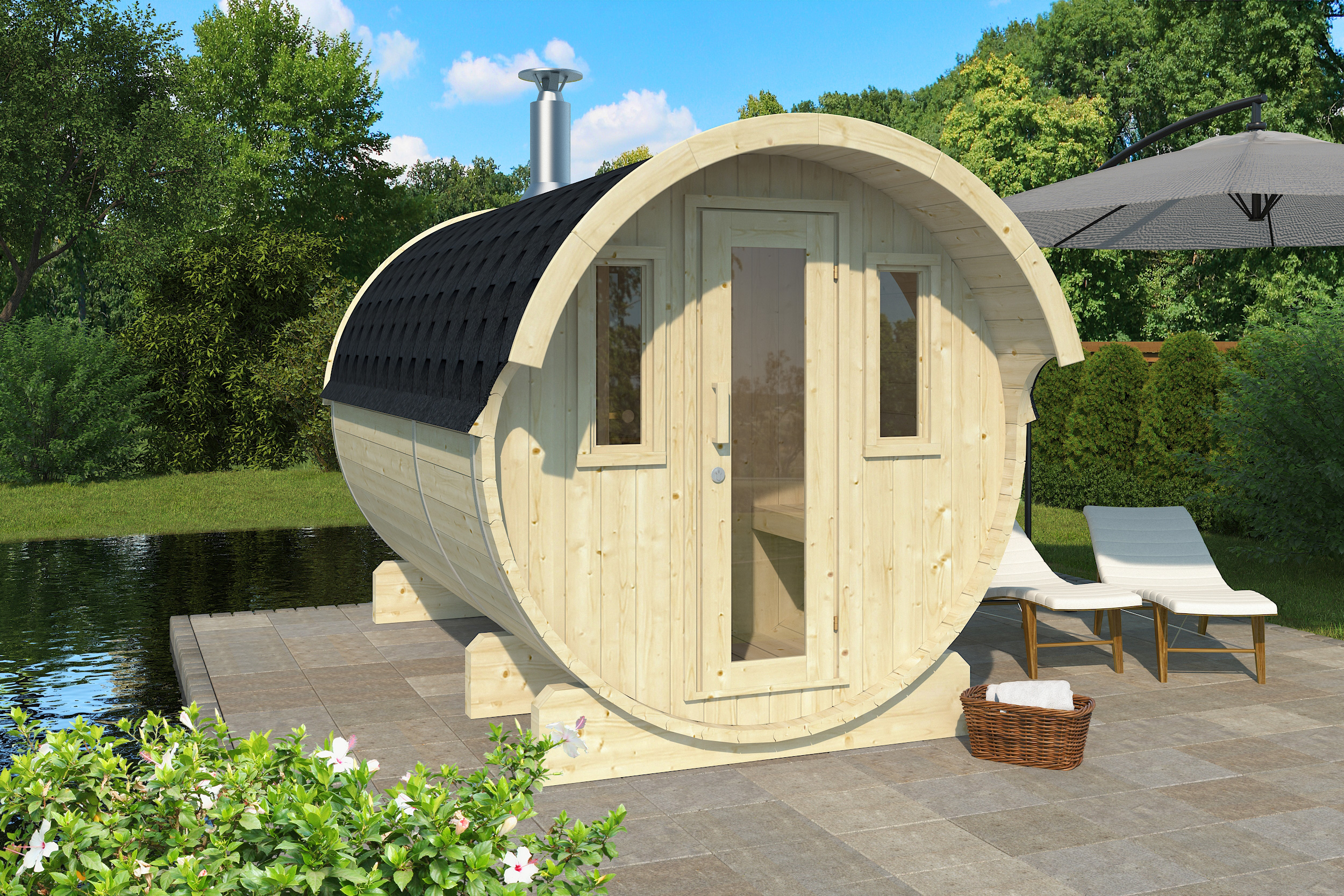 Sauna Barrel Zwartewoud | Vurenhout | 204x204x330 | Zonder saunakachel | 8865694 galerijafbeelding 1