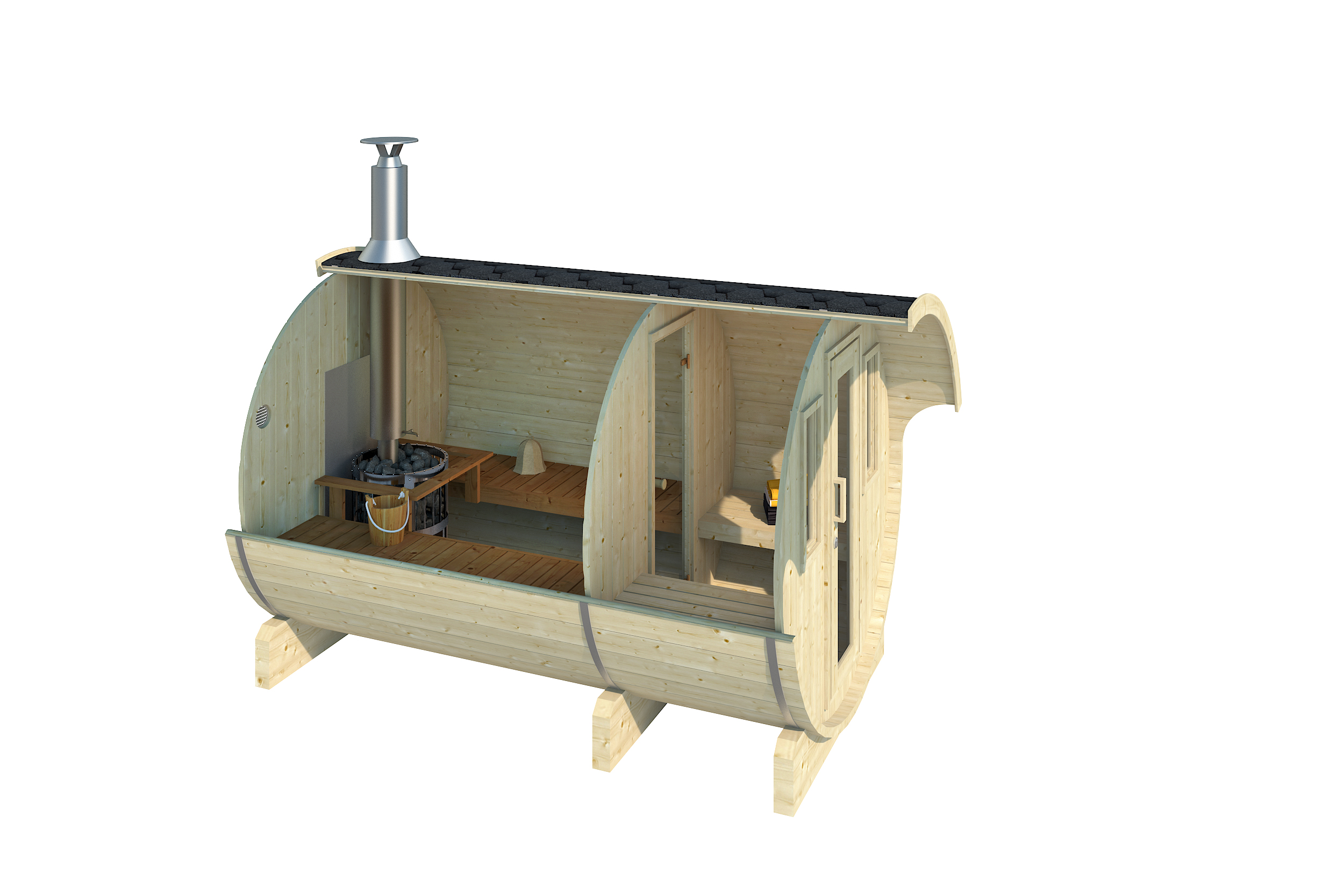 Sauna Barrel Zwartewoud | Vurenhout | 204x204x330 | Zonder saunakachel | 8865694 galerijafbeelding 3