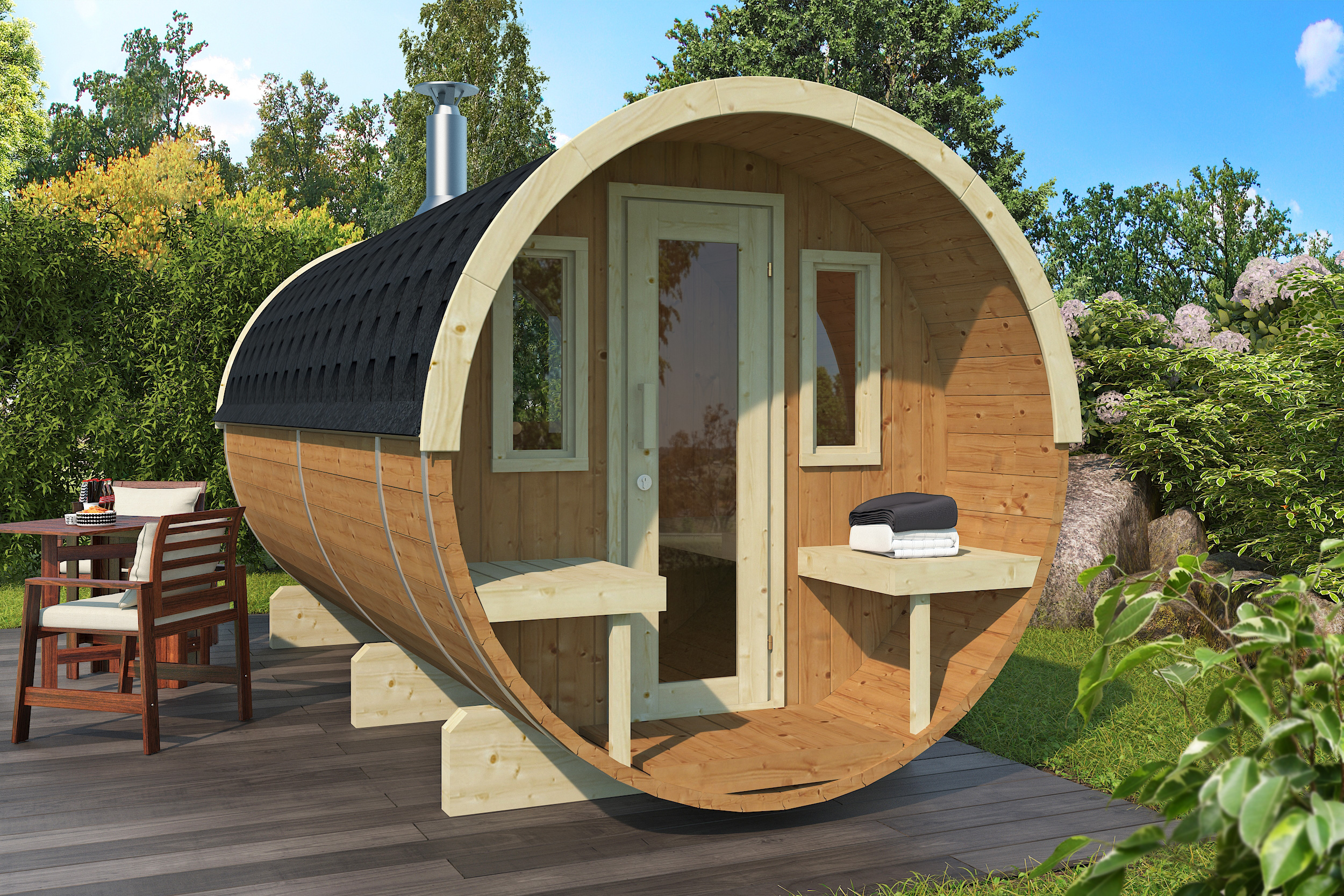 Hoofdafbeelding: Sauna Barrel Spreewoud | Vurenhout | 204x204x400 | Zonder saunakachel | 8865766