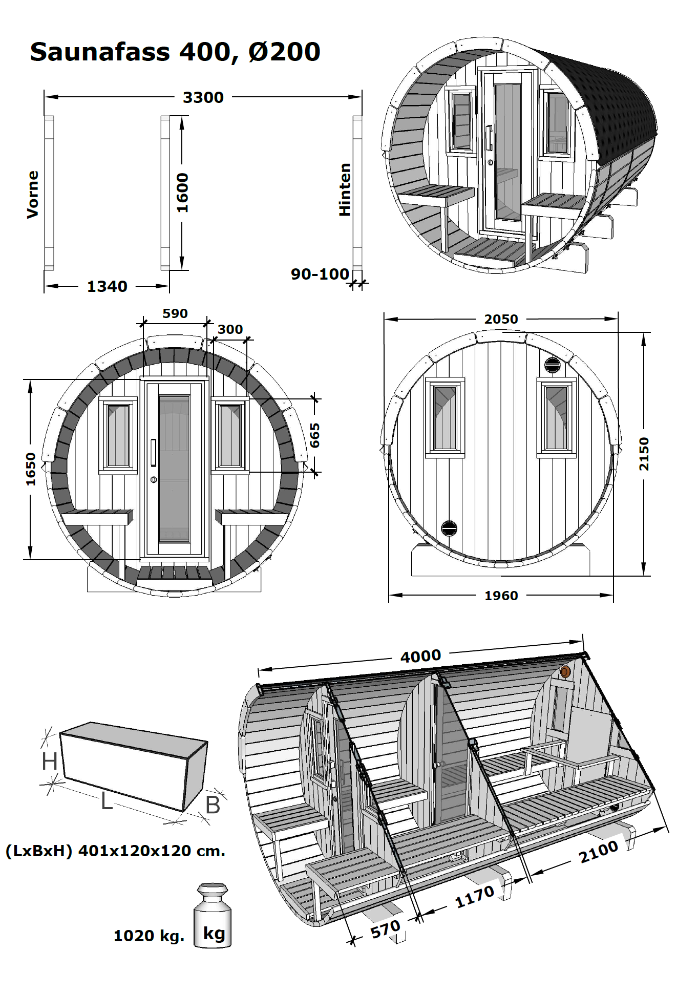 Sauna Barrel Spreewoud | Vurenhout | 204x204x400 | Zonder saunakachel | 8865766 galerijafbeelding 1