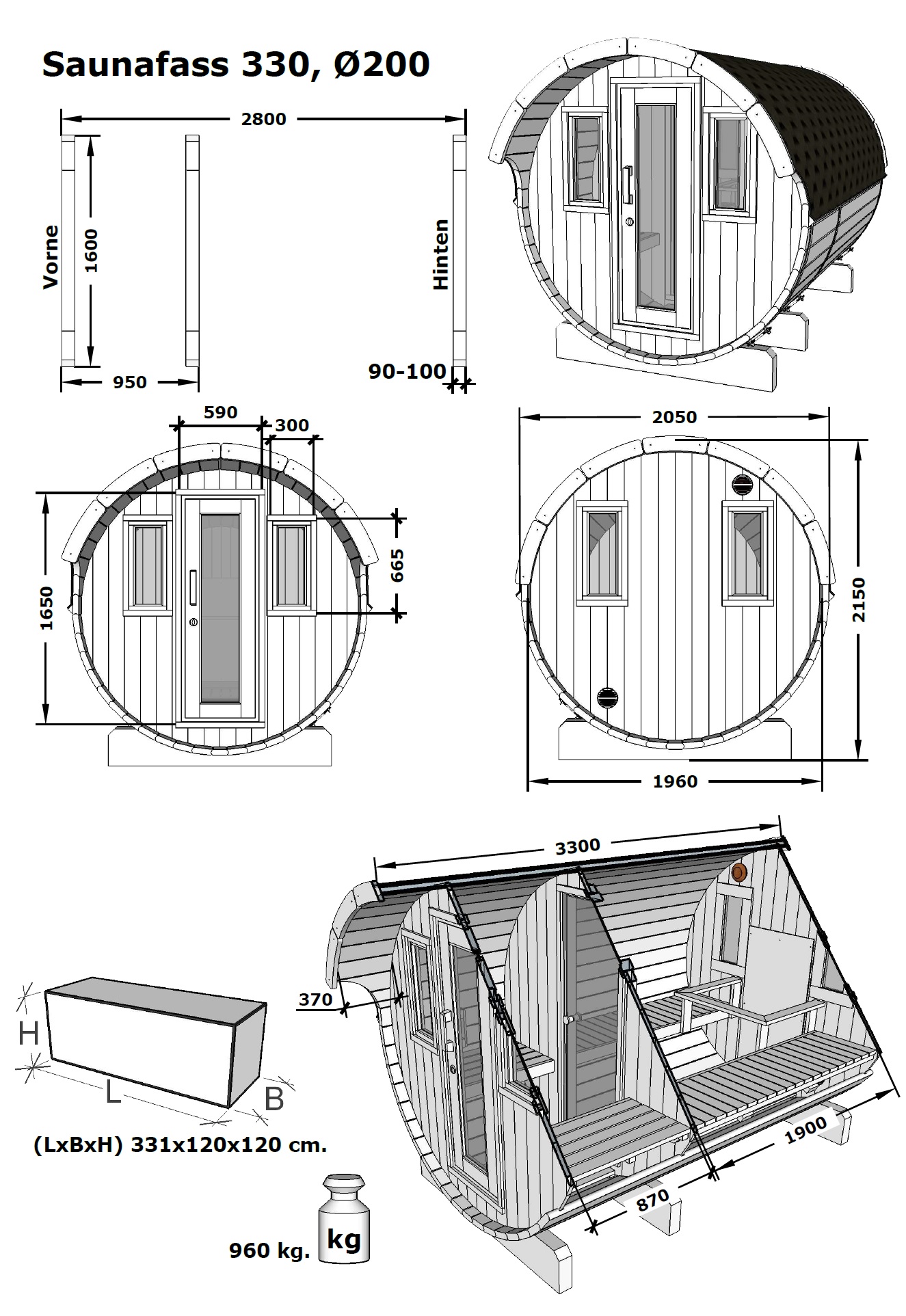 Sauna Barrel Zwartewoud | Vurenhout | 204x204x330 | Zonder saunakachel | 8865754 galerijafbeelding 1