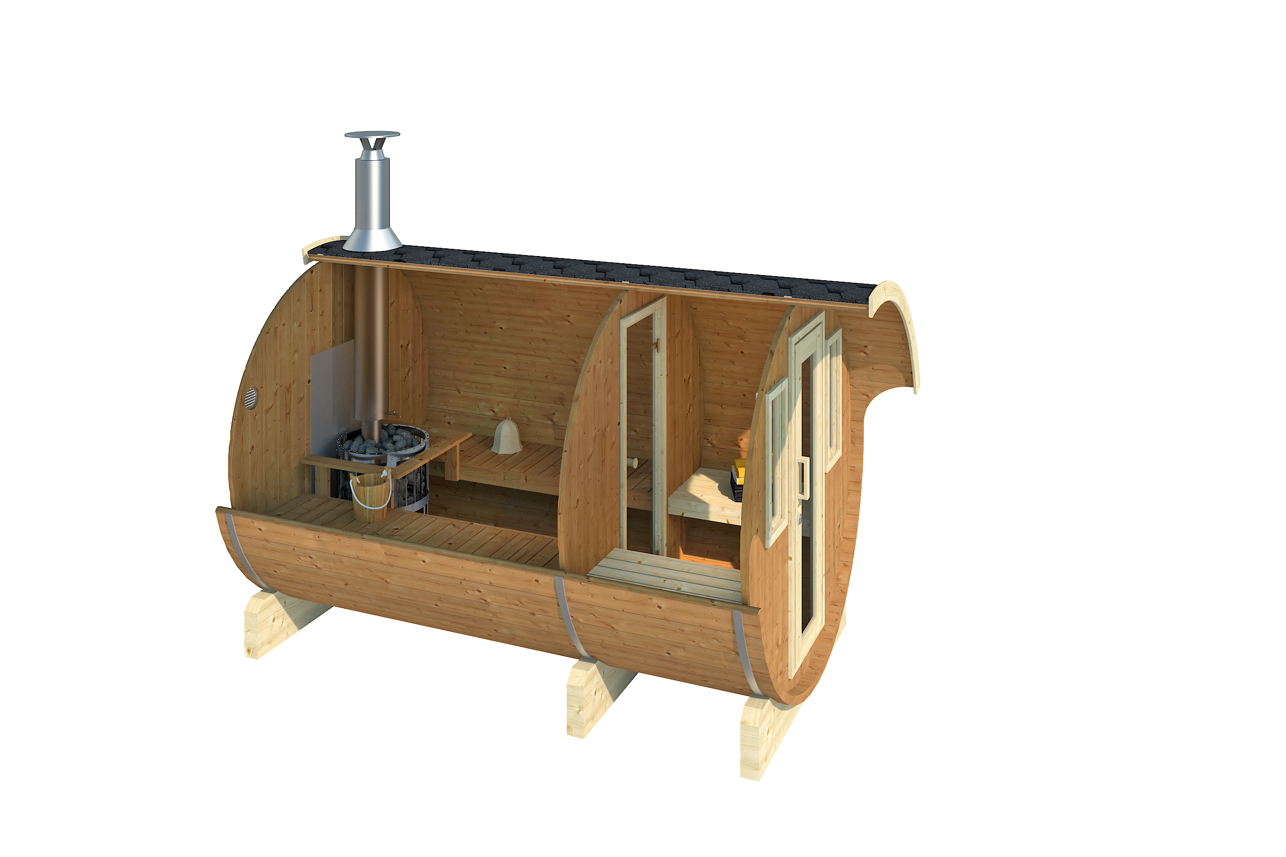 Sauna Barrel Zwartewoud | Vurenhout | 204x204x330 | Zonder saunakachel | 8865754 galerijafbeelding 2
