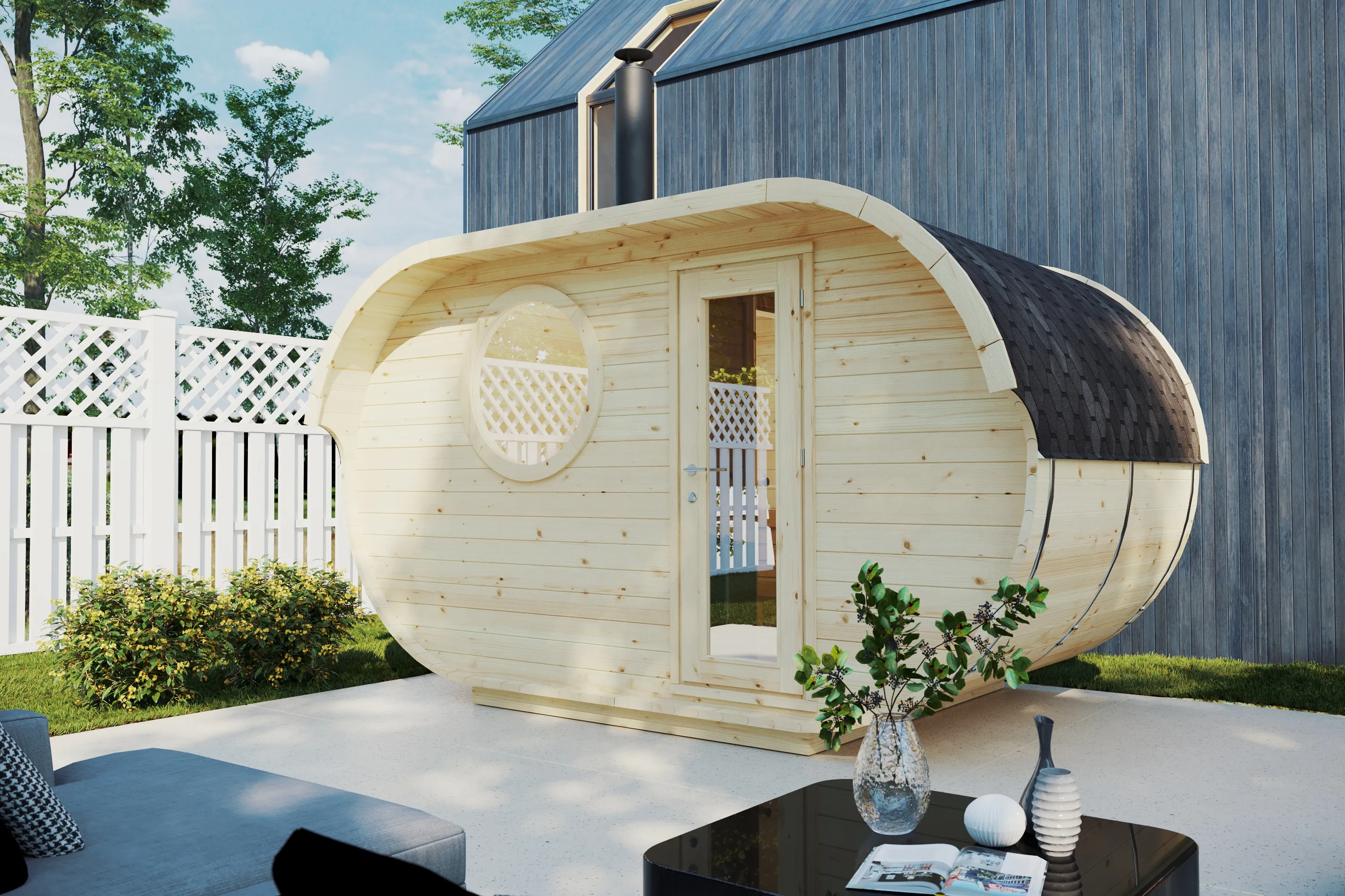 Sauna Barrel Lumi | Vurenhout | 411x244x244 | Zonder saunakachel | YH795Q8A72JJ galerijafbeelding 1