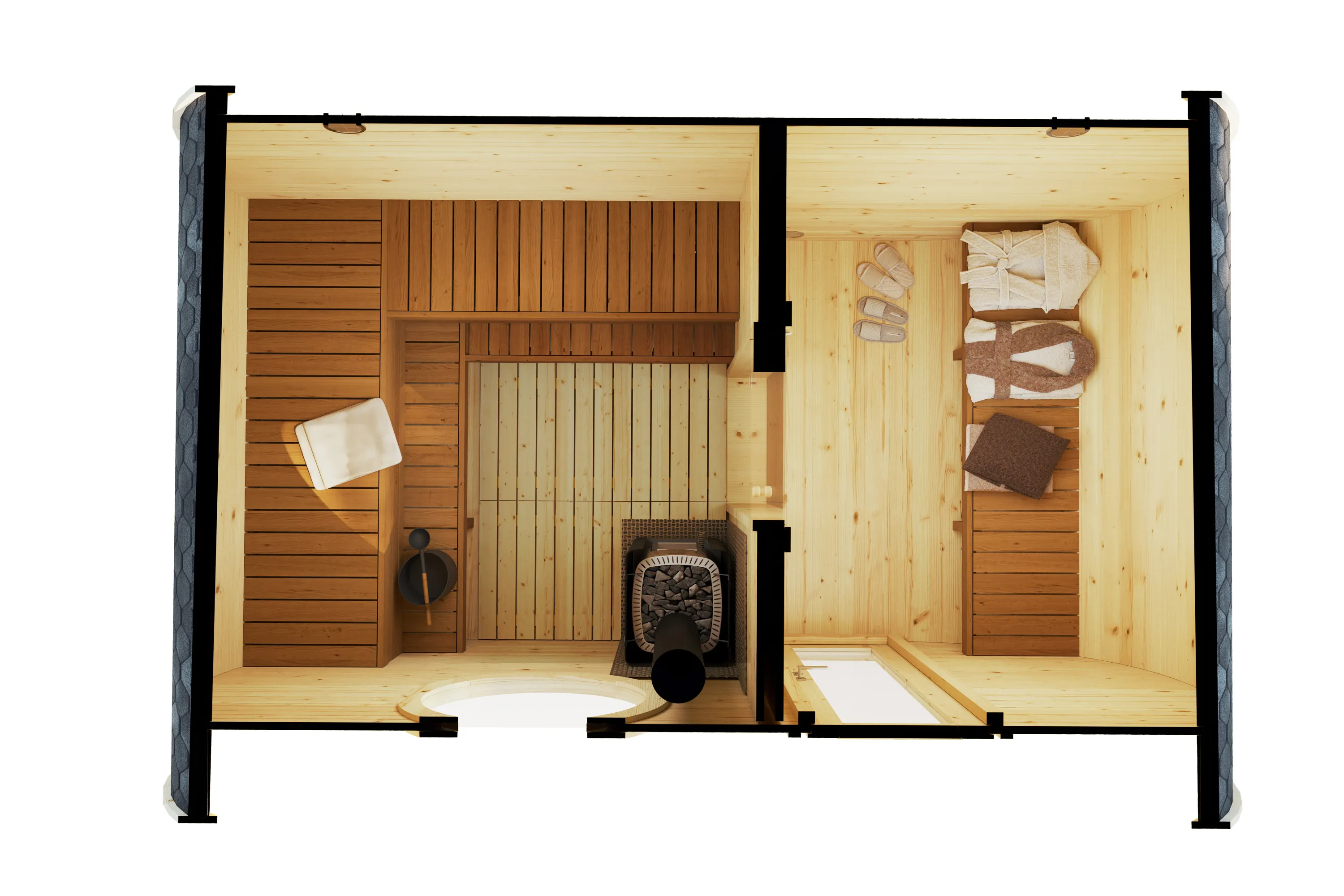 Sauna Barrel Lumi | Vurenhout | 411x244x244 | Zonder saunakachel | YH795Q8A72JJ galerijafbeelding 2