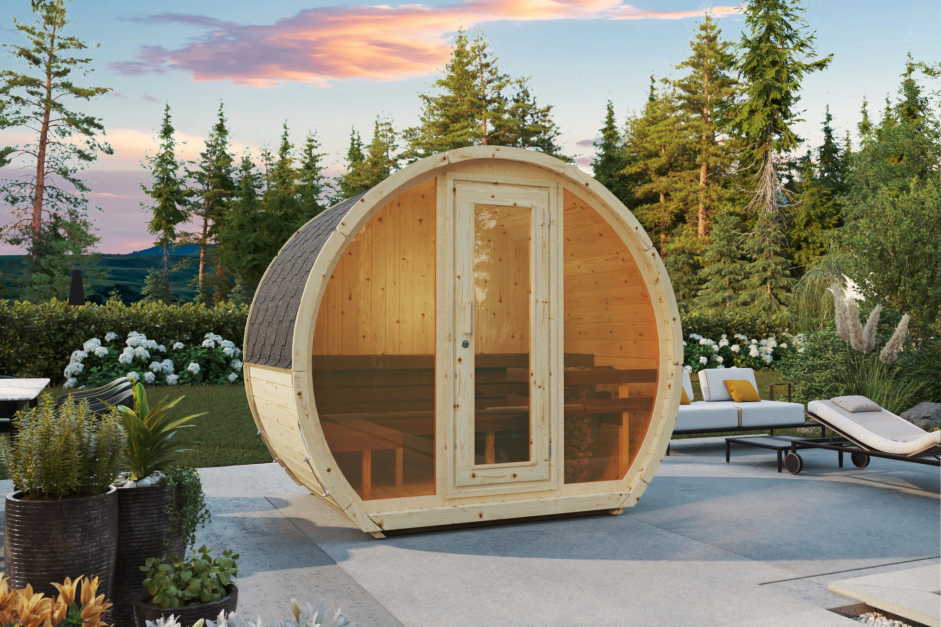 Sauna Barrel Susi | Vurenhout | 265x230x160 | Zonder saunakachel | FH615JJgx galerijafbeelding 1