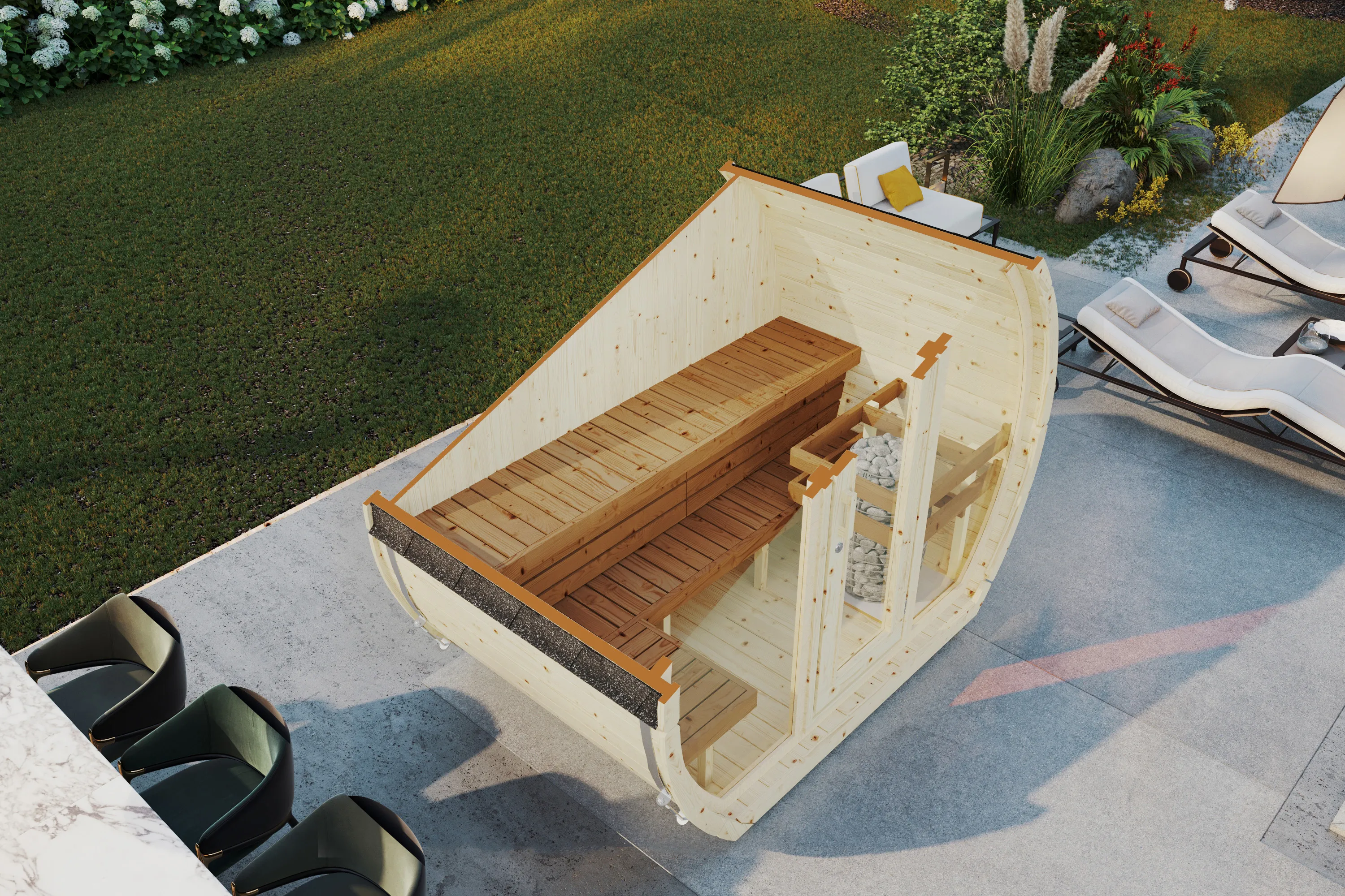Sauna Barrel Susi | Vurenhout | 265x230x160 | Zonder saunakachel | FH615JJgx galerijafbeelding 2