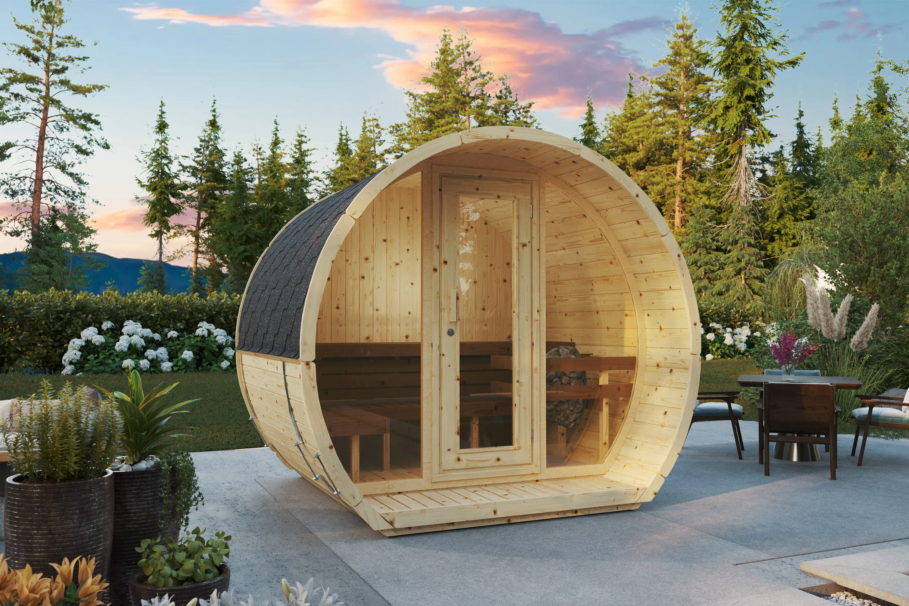 Sauna Barrel Susi | Vurenhout | 265x230x200 | Zonder saunakachel | FH755JJgx galerijafbeelding 1