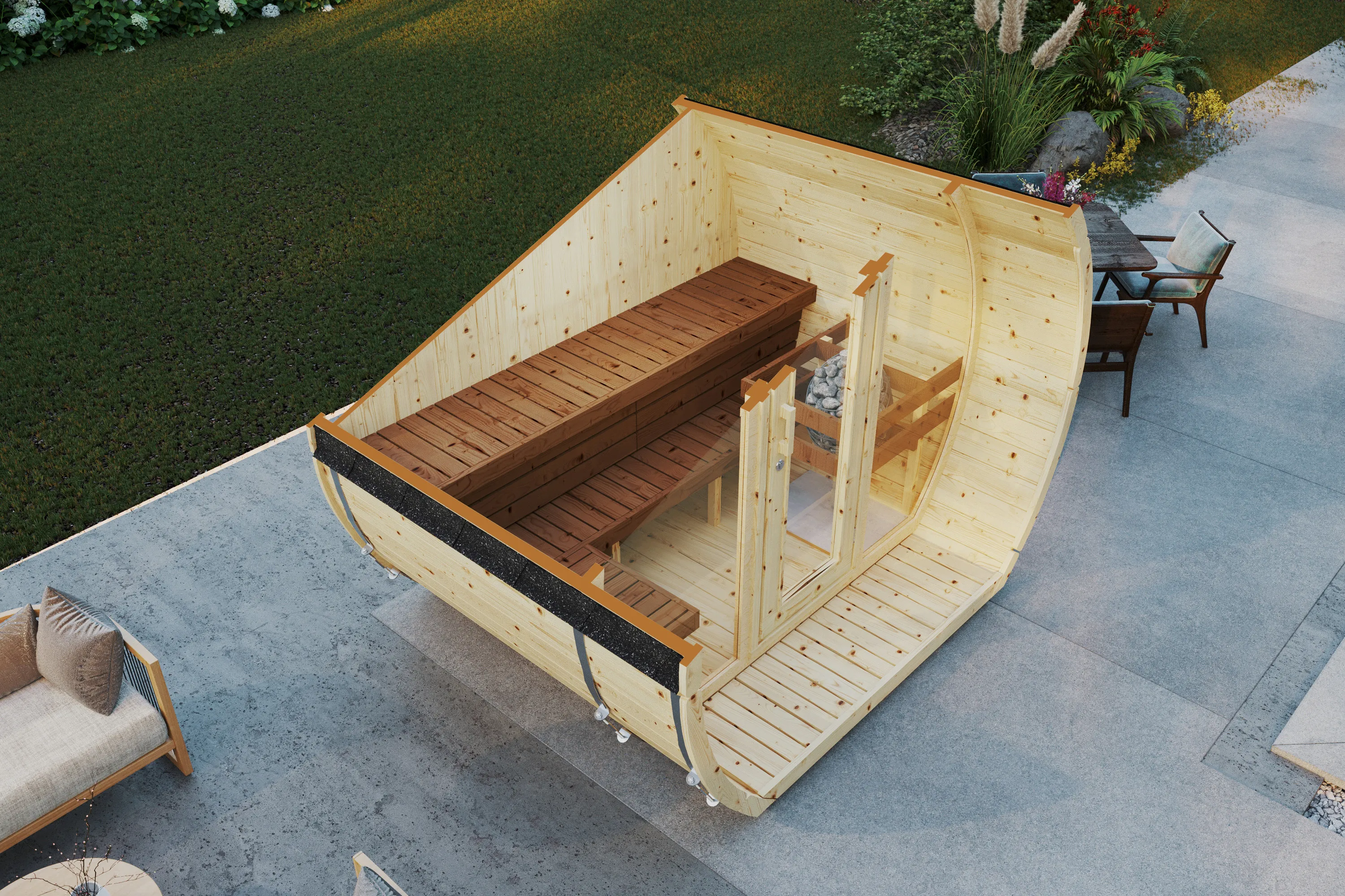 Sauna Barrel Susi | Vurenhout | 265x230x200 | Zonder saunakachel | FH755JJgx galerijafbeelding 2