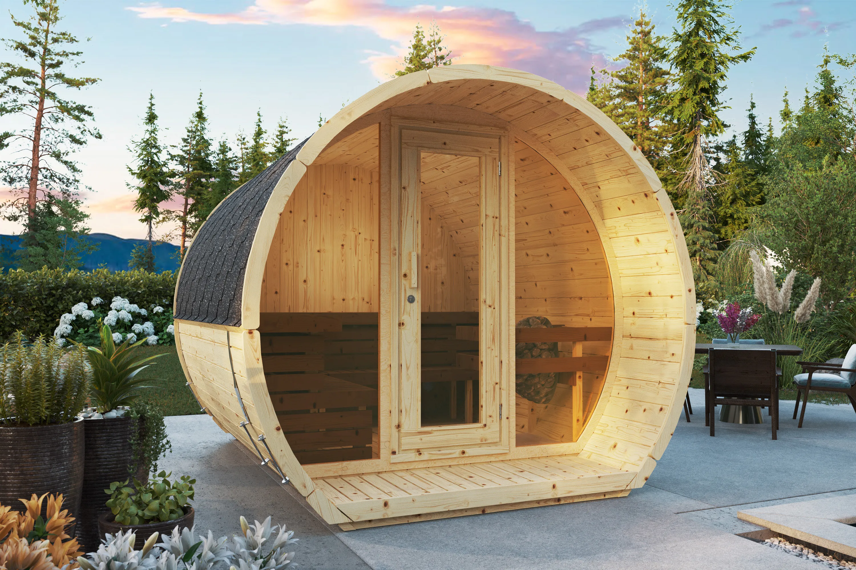 Sauna Barrel Susi | Vurenhout | 265x265x280 | Zonder saunakachel | FH735JJgx galerijafbeelding 1
