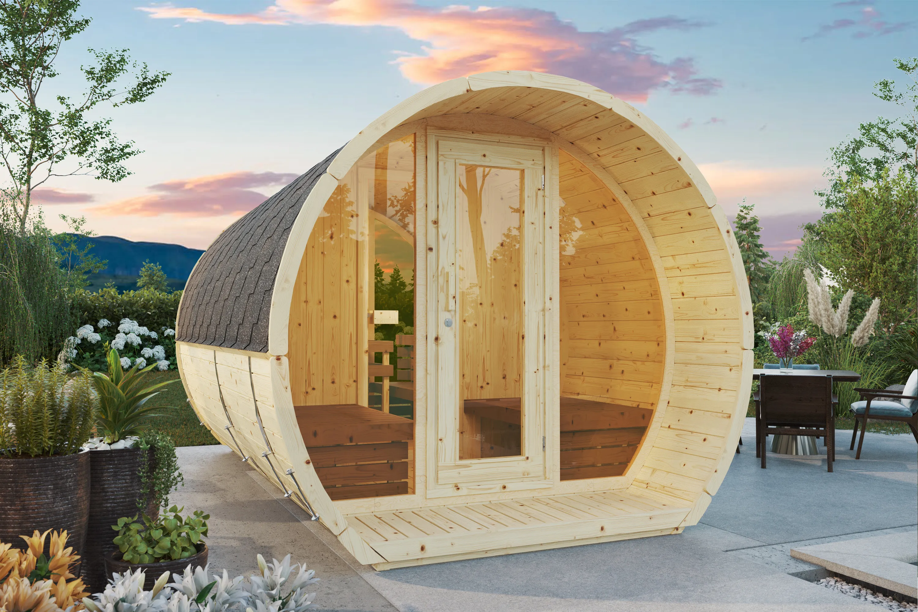 Sauna Barrel Susi | Vurenhout | 265x230x400 | Zonder saunakachel | FH955JJgx galerijafbeelding 1