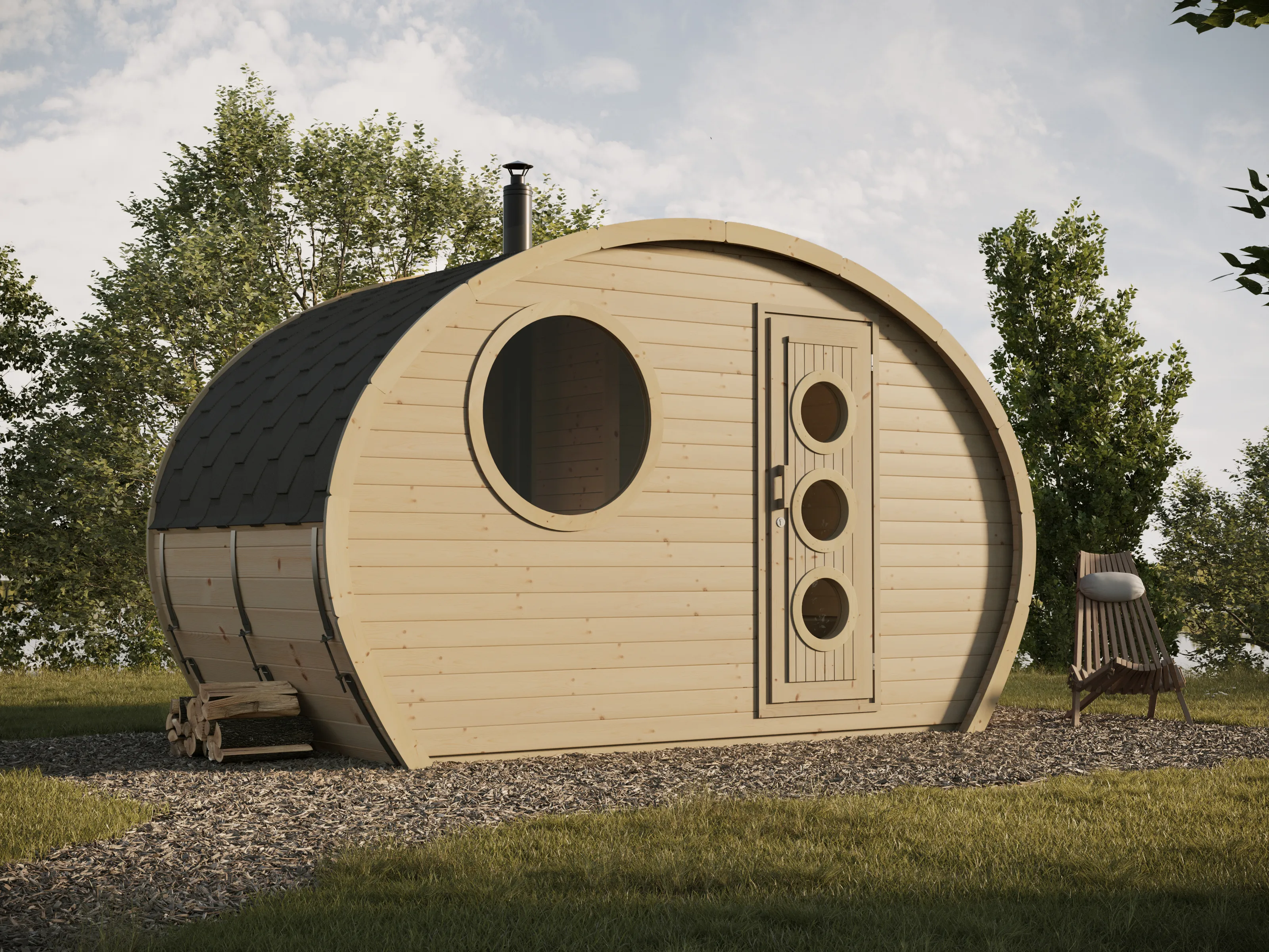 Sauna Barrel Frodo | Vurenhout | 406x194x194 | Zonder saunakachel | FJ625646 galerijafbeelding 1