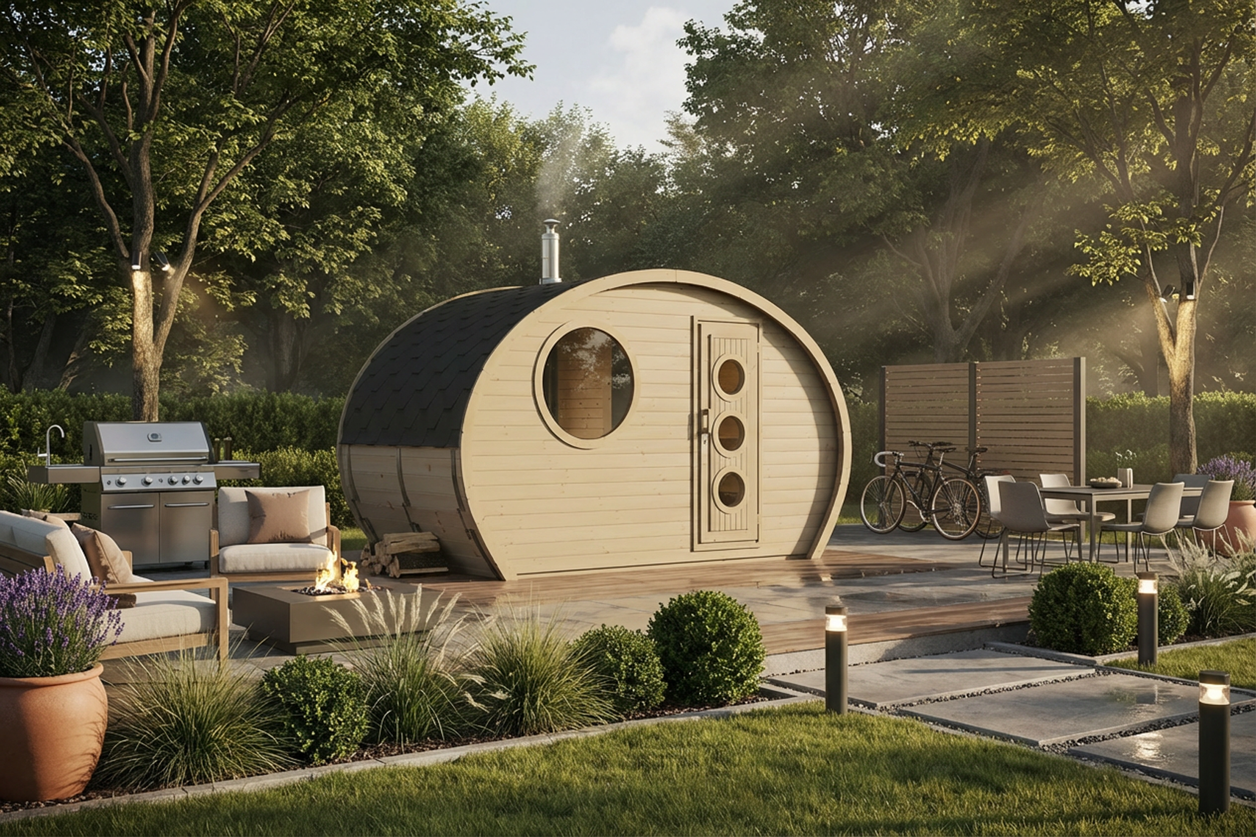 Sauna Barrel Frodo | Vurenhout | 406x194x194 | Zonder saunakachel | FJ625646 galerijafbeelding 3