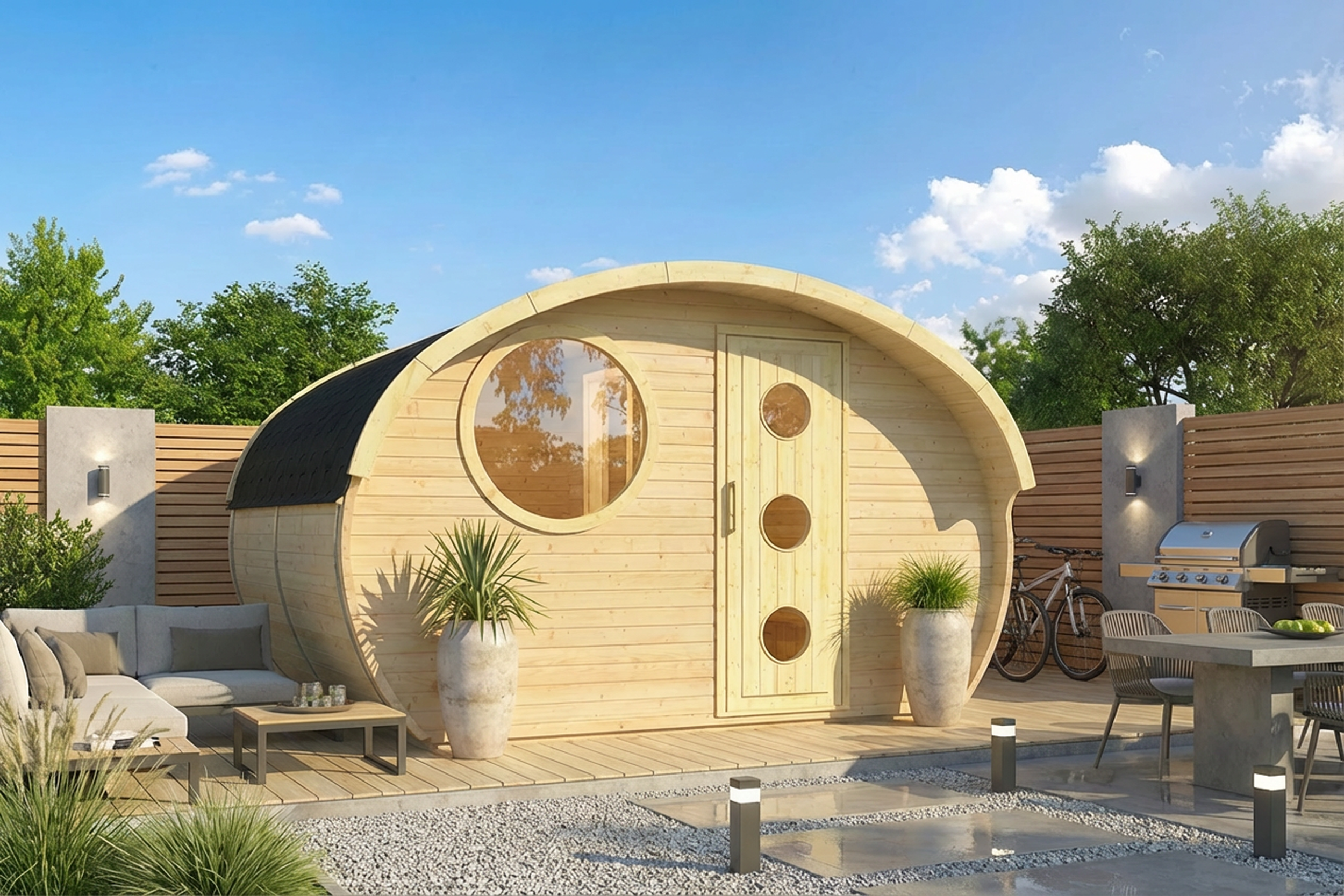 Hoofdafbeelding: Sauna Barrel Frodo | Vurenhout | 406x194x194 | Zonder saunakachel | FJ625766