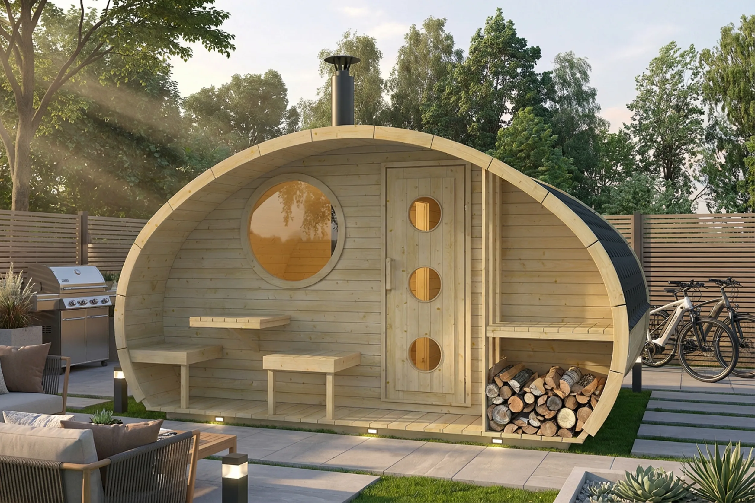 Sauna Barrel Frodo | Vurenhout | 405x405x300 | Zonder saunakachel | FJ625776 galerijafbeelding 1