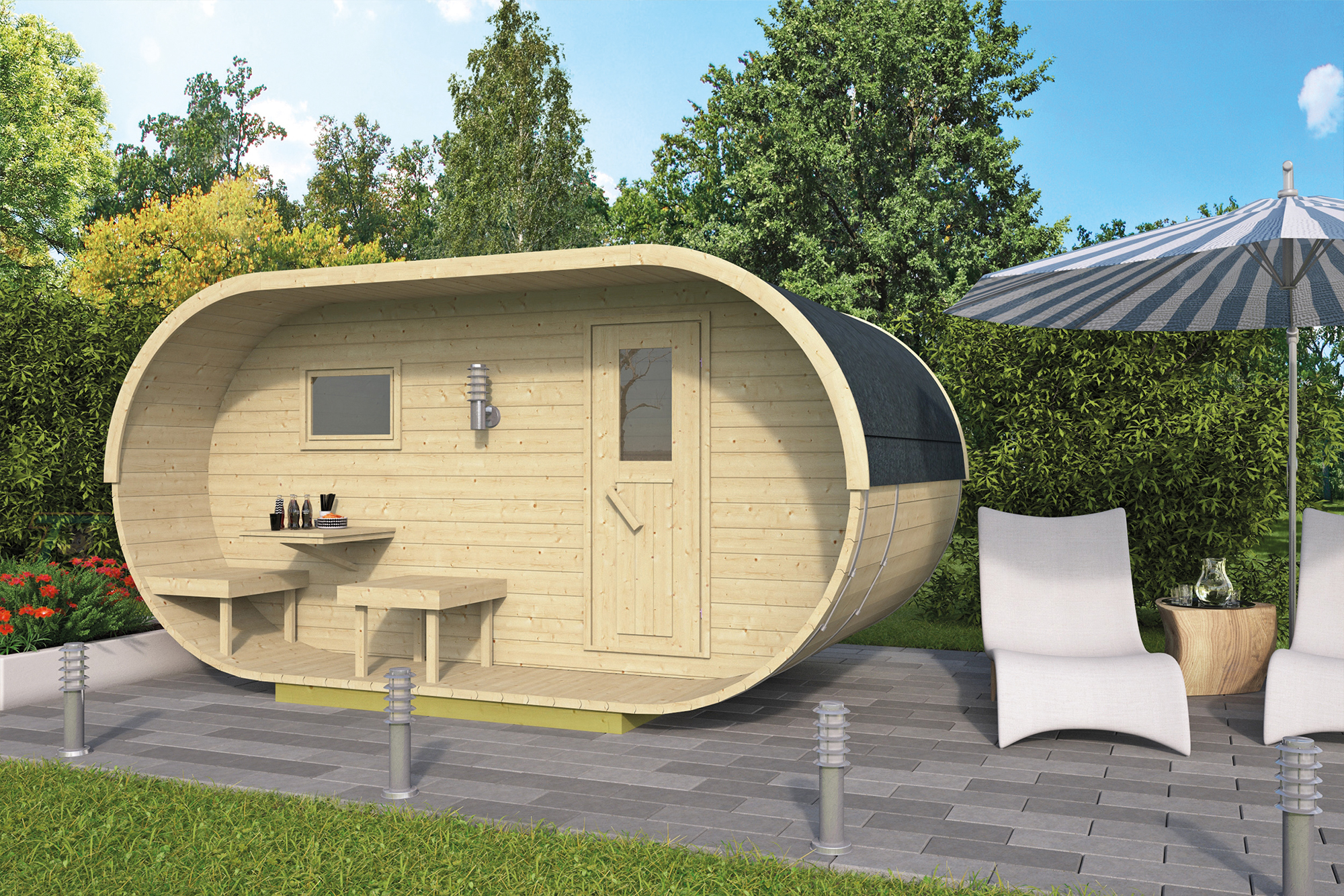 Sauna Barrel Ovalis | Vurenhout | 405x216x230 | Zonder saunakachel | 8505746 galerijafbeelding 1