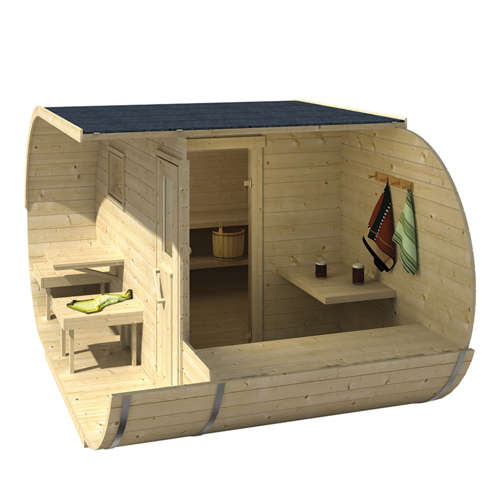 Sauna Barrel Ovalis | Vurenhout | 405x216x230 | Zonder saunakachel | 8505746 galerijafbeelding 3