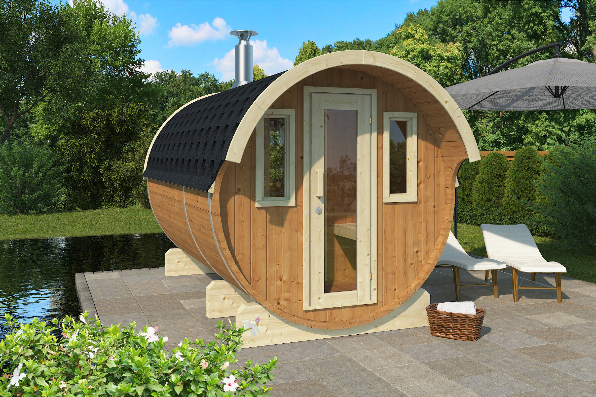 Sauna Barrel Zwartewoud | Vurenhout | 204x204x330 | Zonder saunakachel | 8865754 galerijafbeelding 4