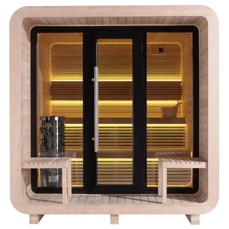 Finse Sauna | Hemlock | 250x250 | 9kW Cilindro | HAXABJA44 galerijafbeelding 1
