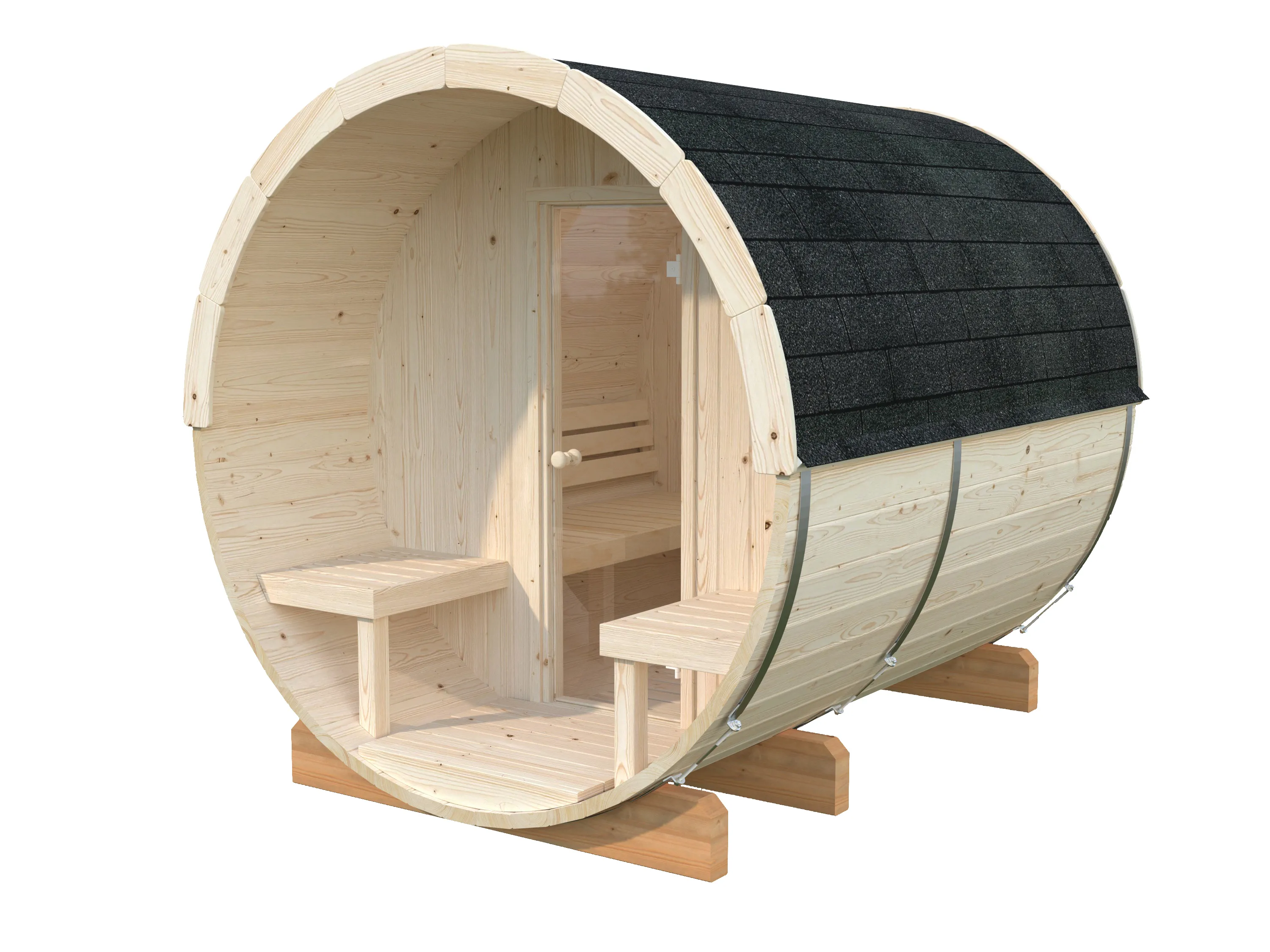 Hoofdafbeelding: Barrel sauna | Vurenhout | Beschermrooster voor kachel van espen | SWPR71