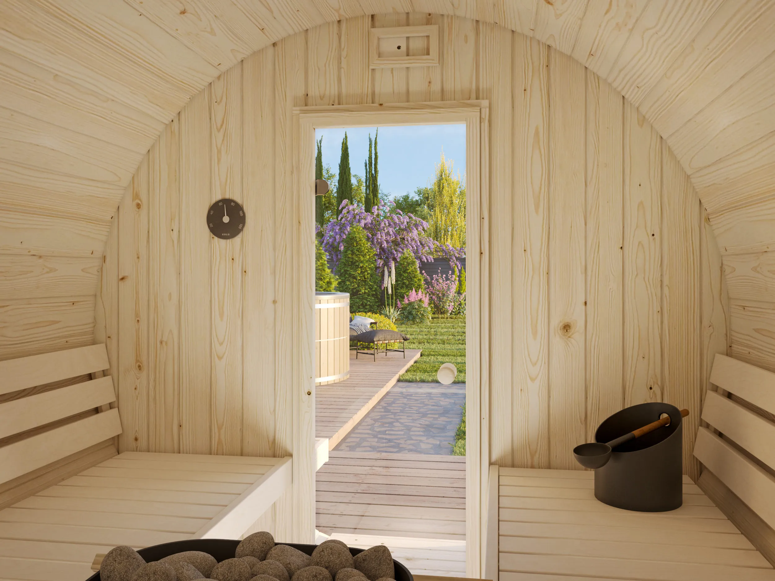 Barrel sauna | Vurenhout | Beschermrooster voor kachel van espen | SWPR71 galerijafbeelding 3