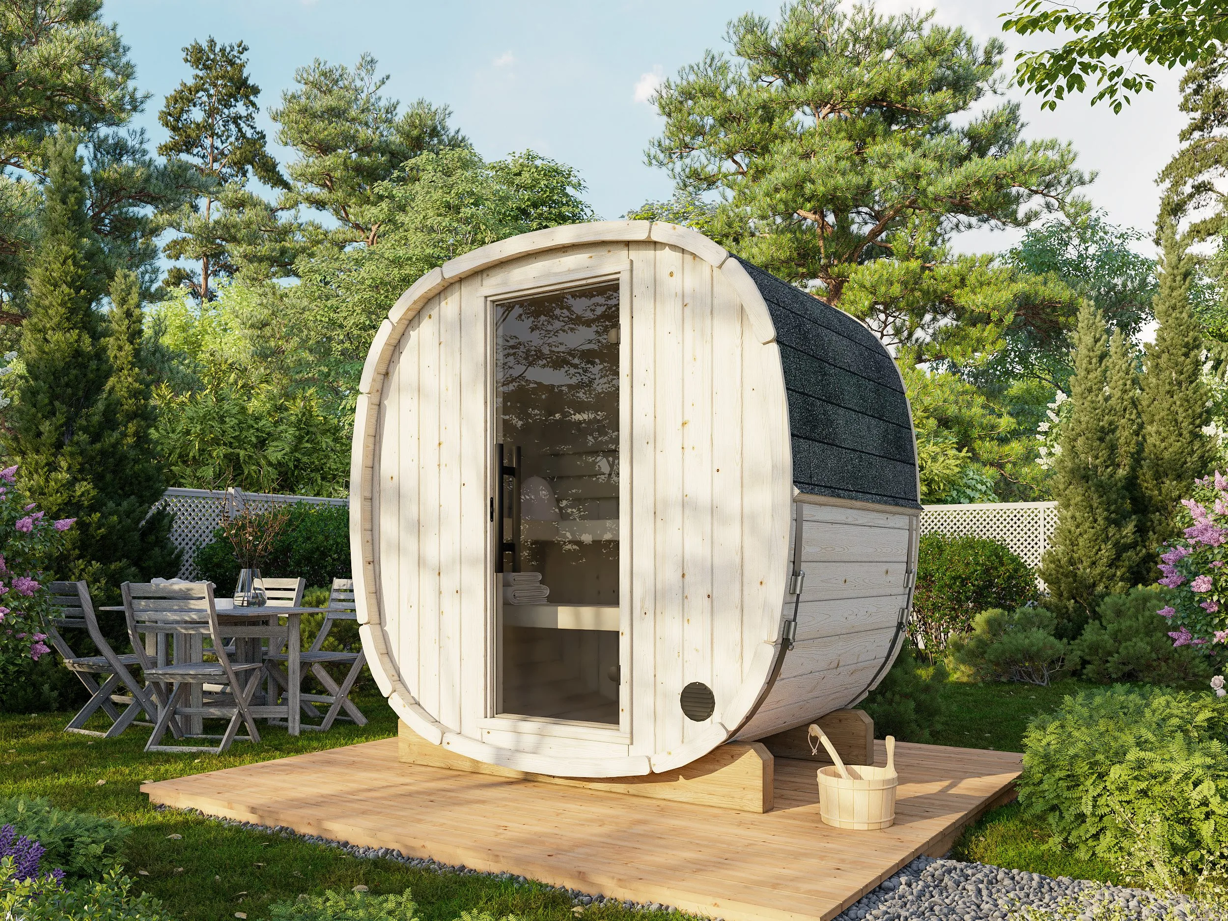 Barrel sauna | Vurenhout | 200x130 | Zonder kachel | FUIUNF galerijafbeelding 1