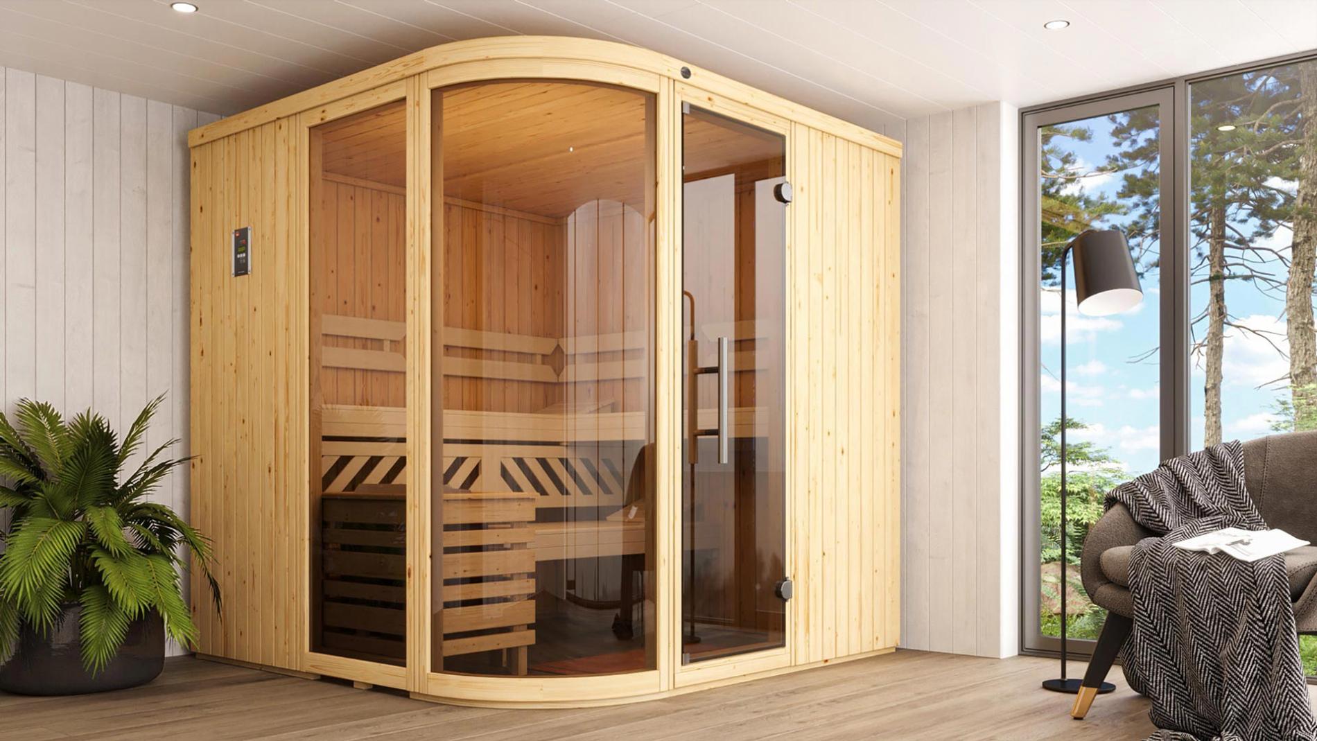 Finse Sauna | Vurenhout | 179x179 | 7,5 kW Klassiekoven met digitale besturing | KYG210 galerijafbeelding 1