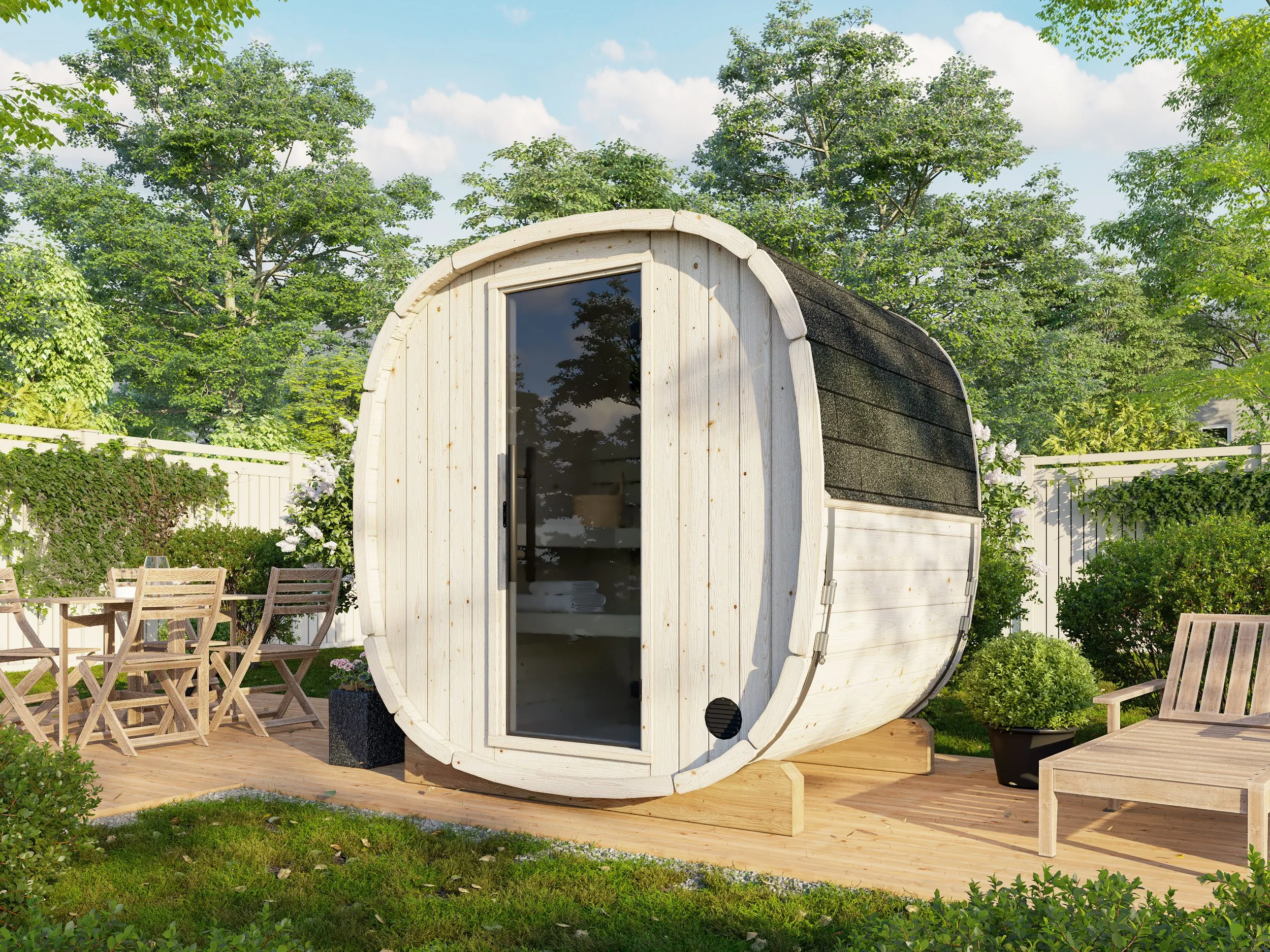 Barrel sauna | Vurenhout | 200x160 | Zonder kachel | 3EEZOW galerijafbeelding 1