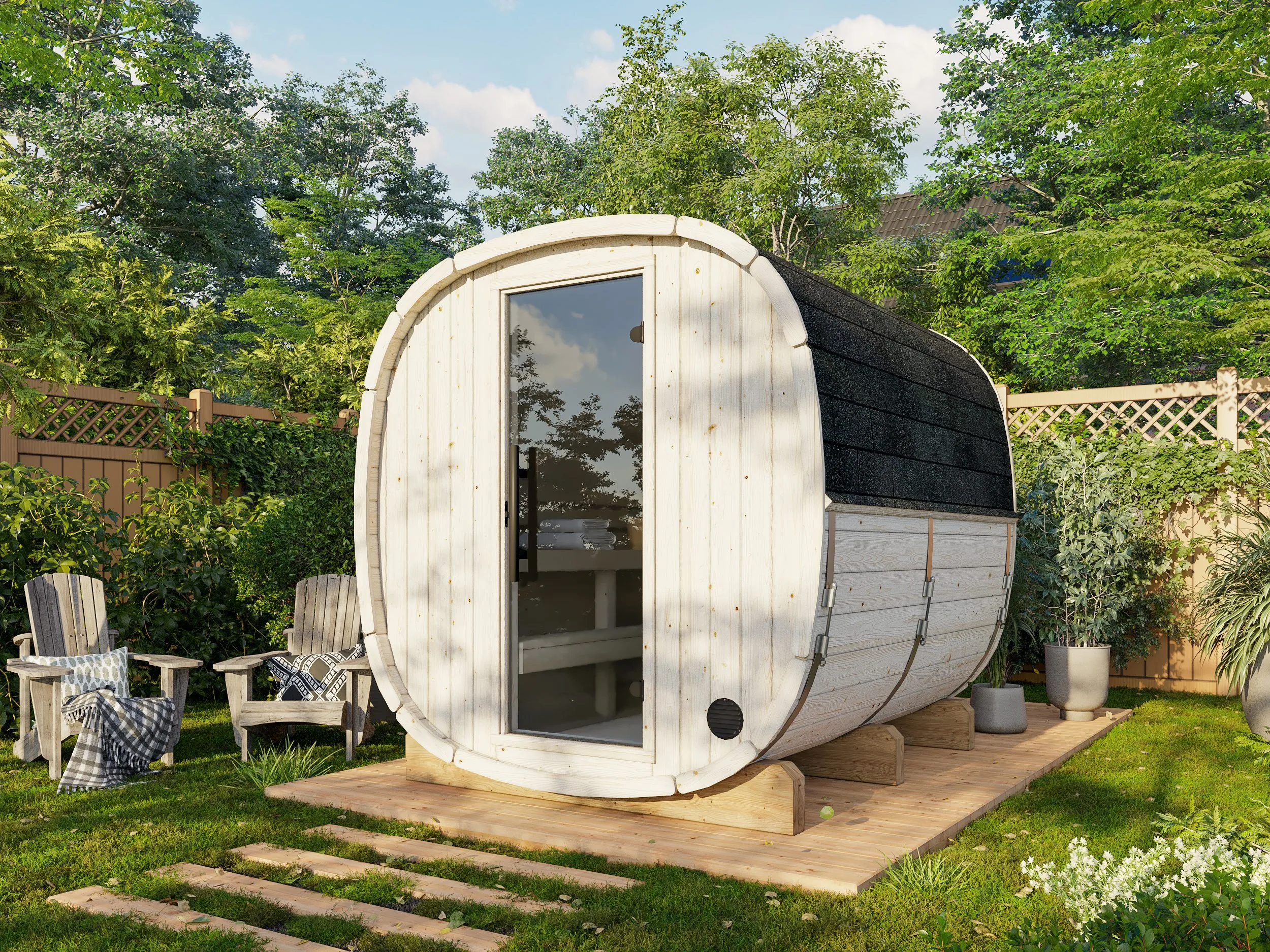 Barrel sauna | Vurenhout | 200x220 | Zonder kachel | NAKPP2 galerijafbeelding 1