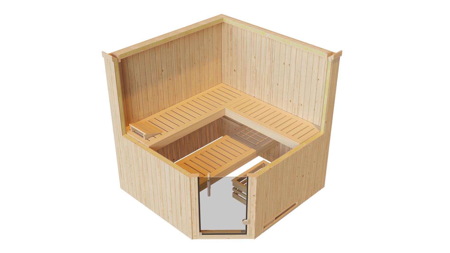 Finse Sauna | Vurenhout | 179x179 | Zonder kachel | 2ALTJU galerijafbeelding 5